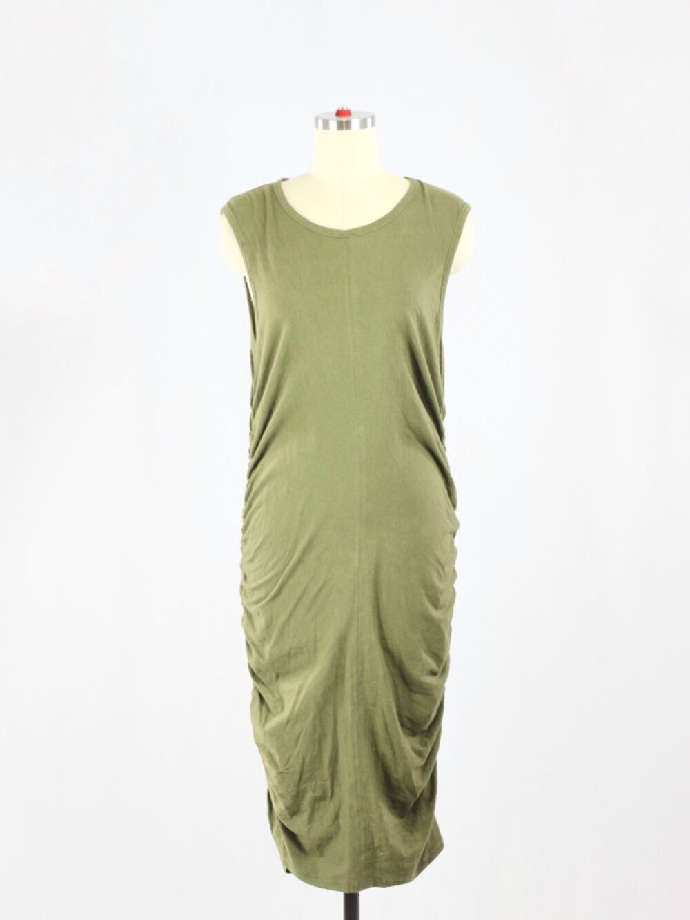 MAJESTIC FILATURES Deluxe Tee Green Cotton Jersey Ruched Tank Dress, Size 4/L